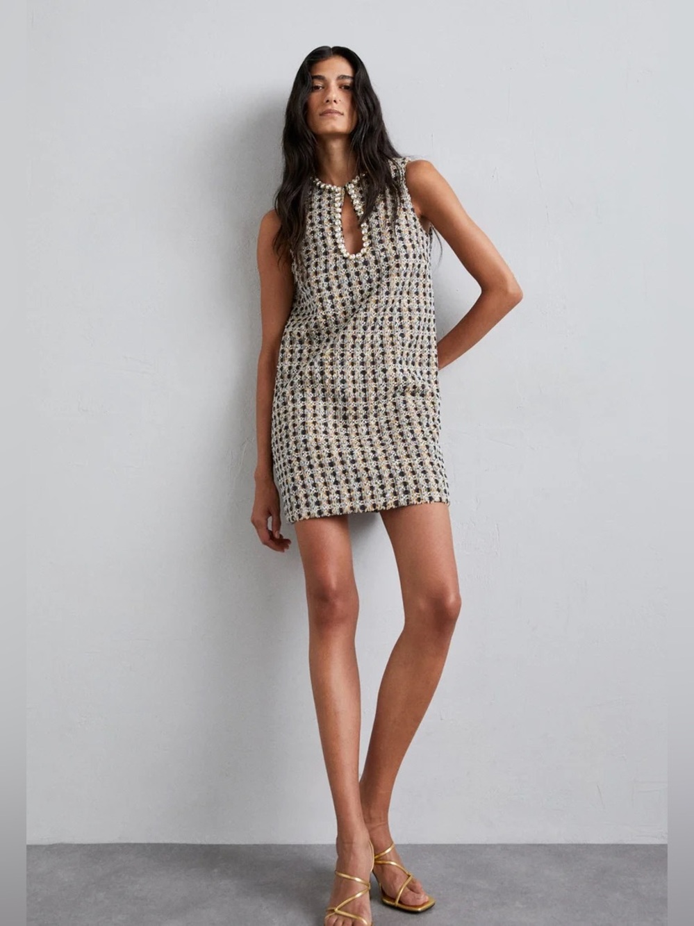 Sandro 36 Twiggy Crystal-embellished metallic tweed mini dress